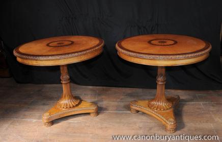 Pair Regency Satinwood Cocktail Side Tables Occasional Table